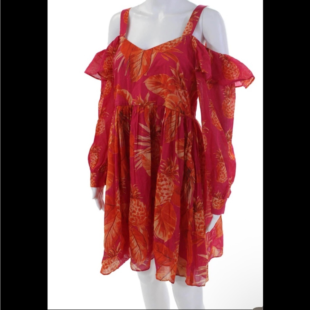 TWIN-SET Red Floral Print Cold-Shoulder Long Sleeve Off Shoulder Mini Dress 12 - Picture 6 of 13